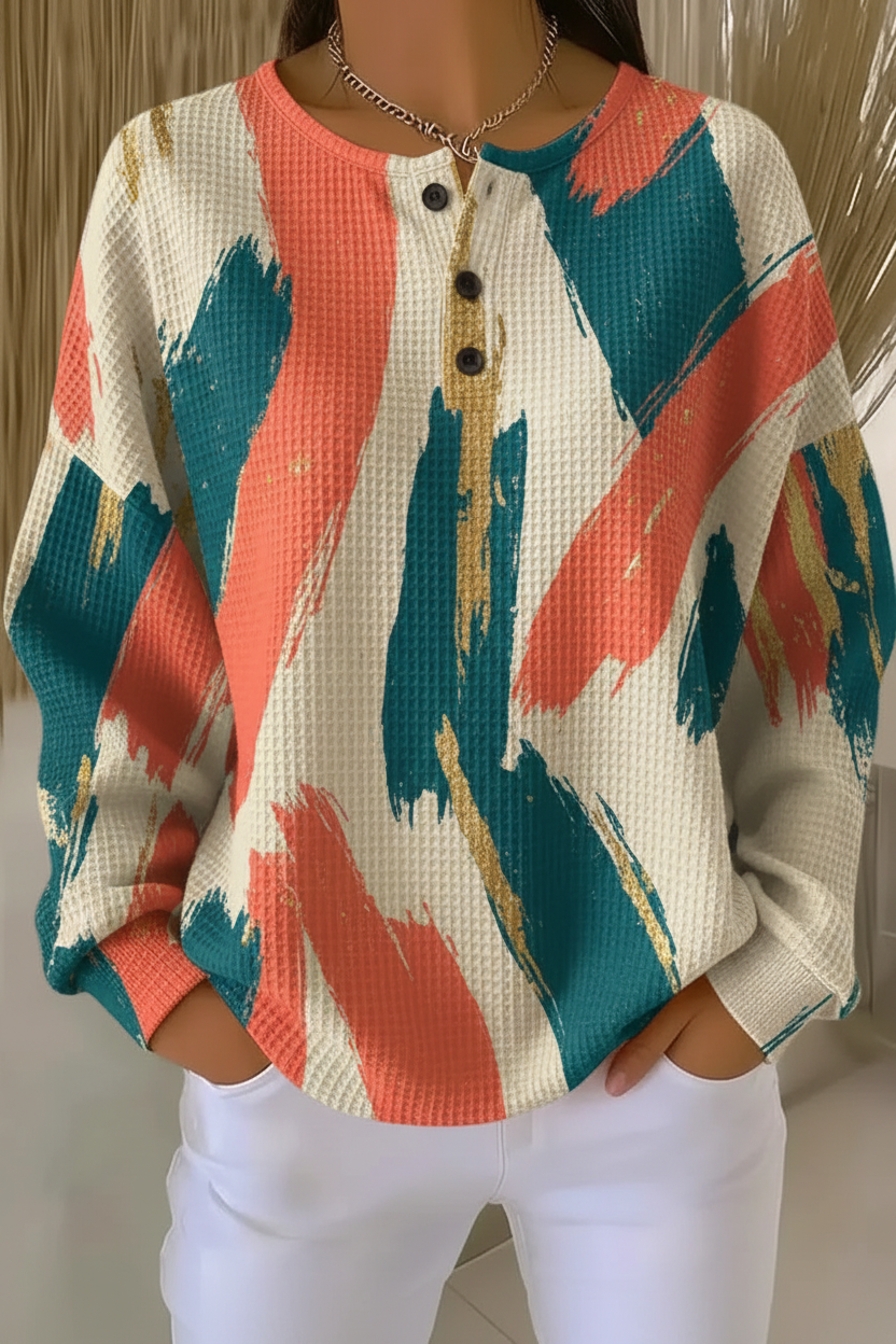 Women's Gradient Casual Waffle Sweatshirt