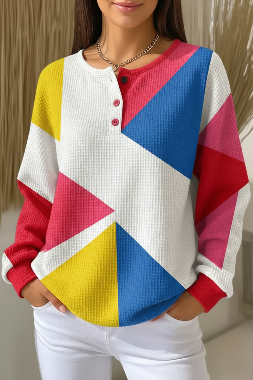 Women's Gradient Casual Waffle Sweatshirt