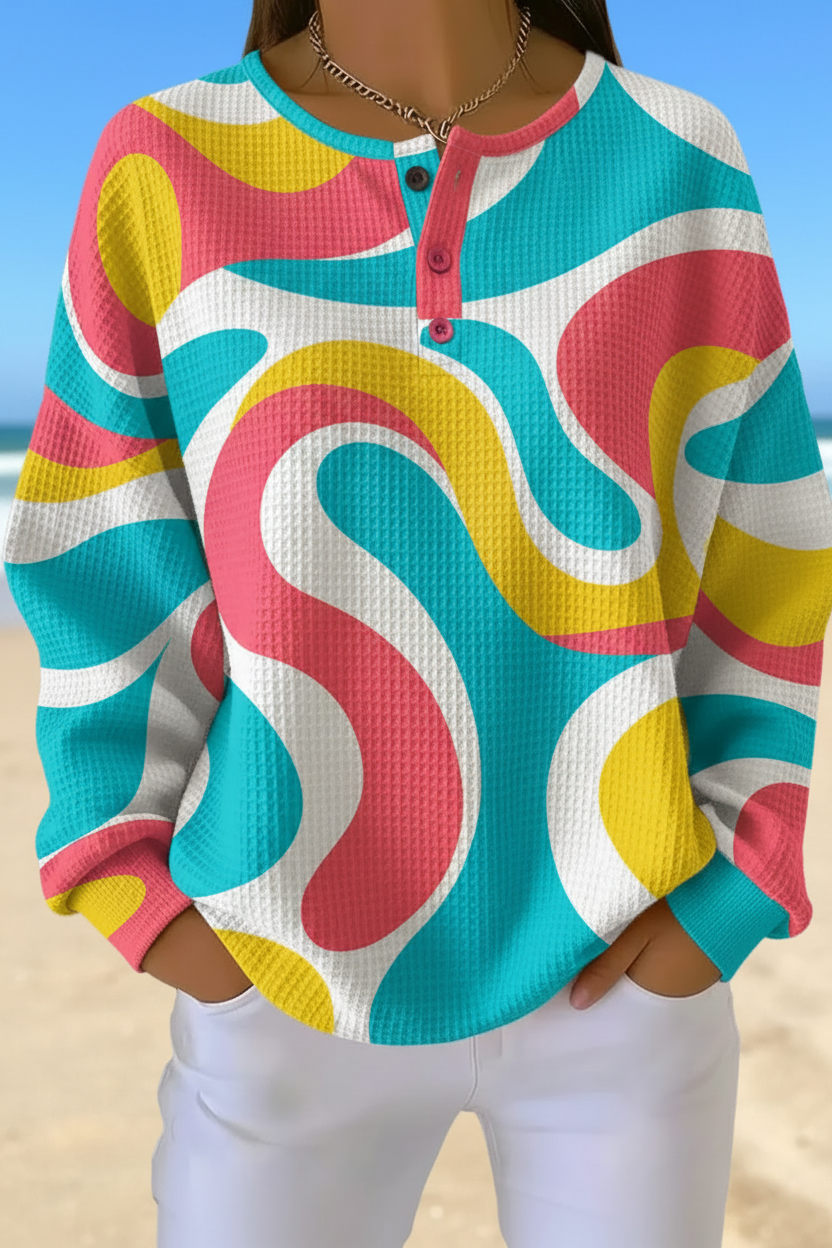 Women's Gradient Casual Waffle Sweatshirt