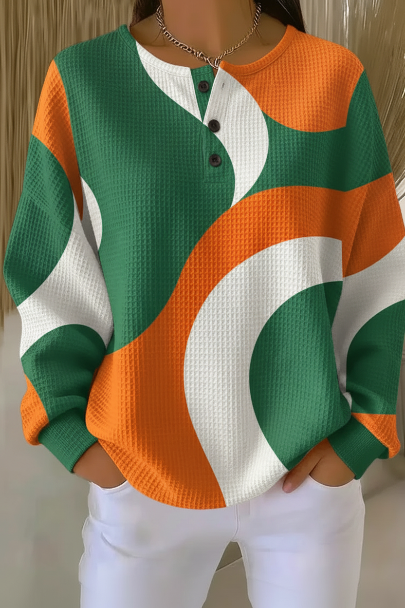 Women's Gradient Pattern Art Print Casual Waffle Sweatshirt RSWF1229