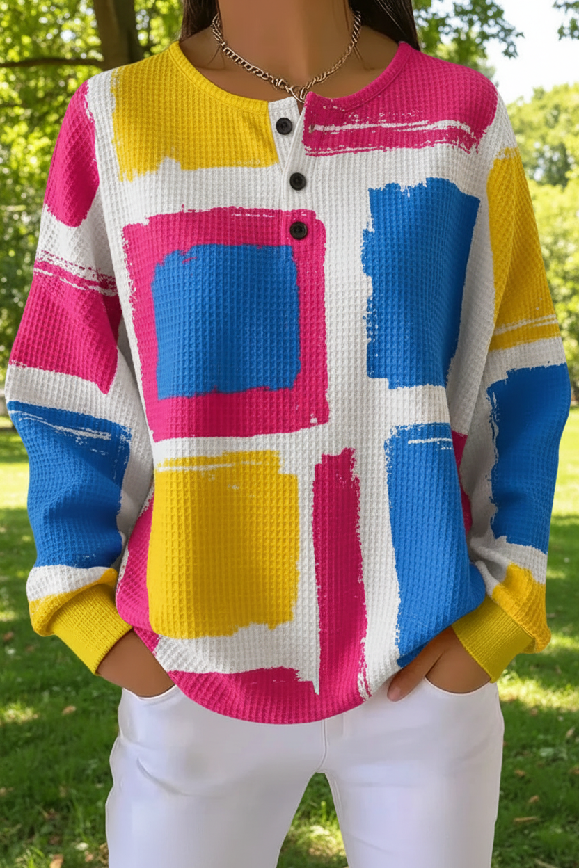 Women's Gradient Casual Waffle Sweatshirt