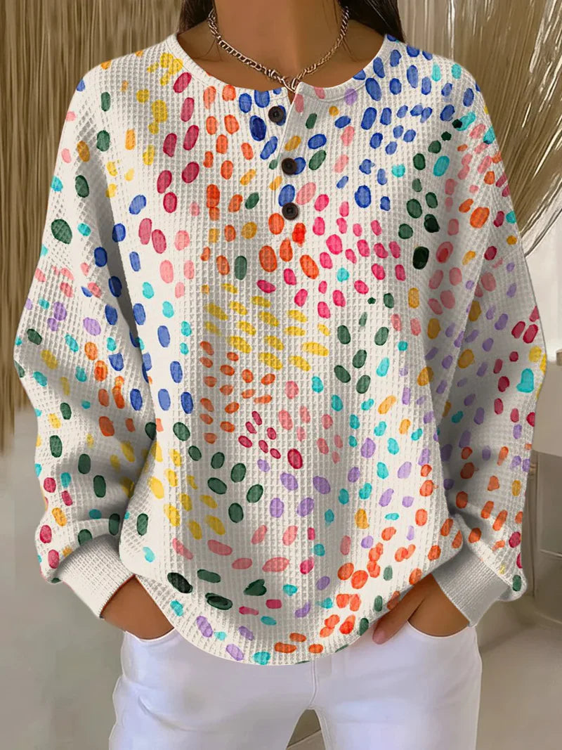 Women's Abstract Pattern Art Print Casual Cotton Waffle Sweatshirt RSWF610