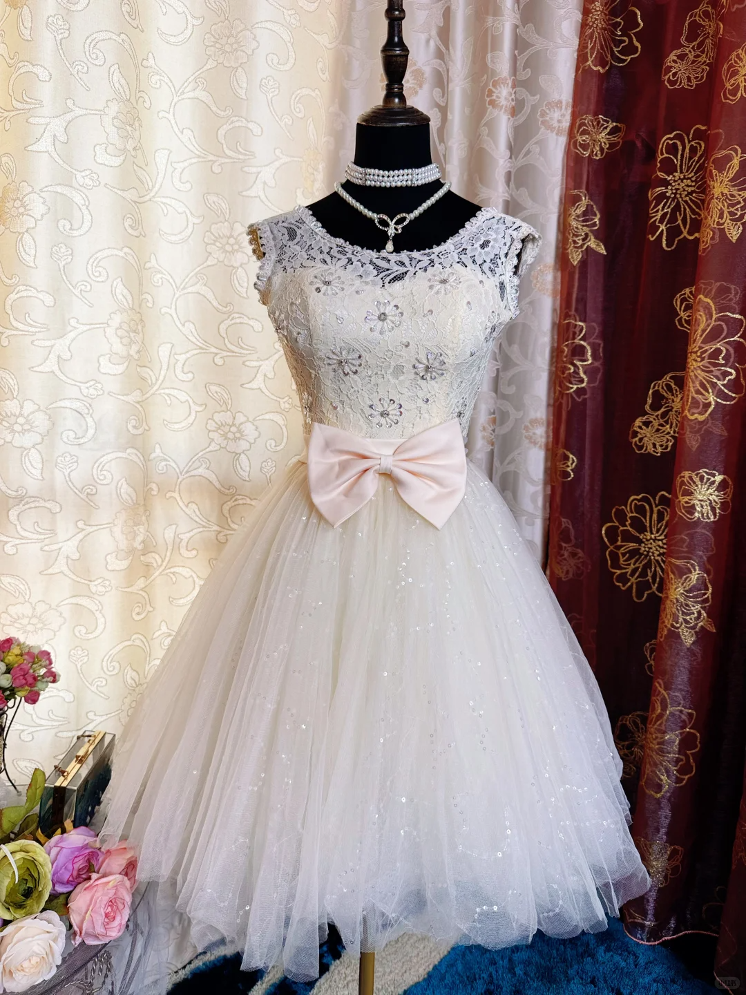 Sweet Lace Tulle Sleeveless A Line Short Homecoming Dress Formal 20th Birthday Outfit With Bow