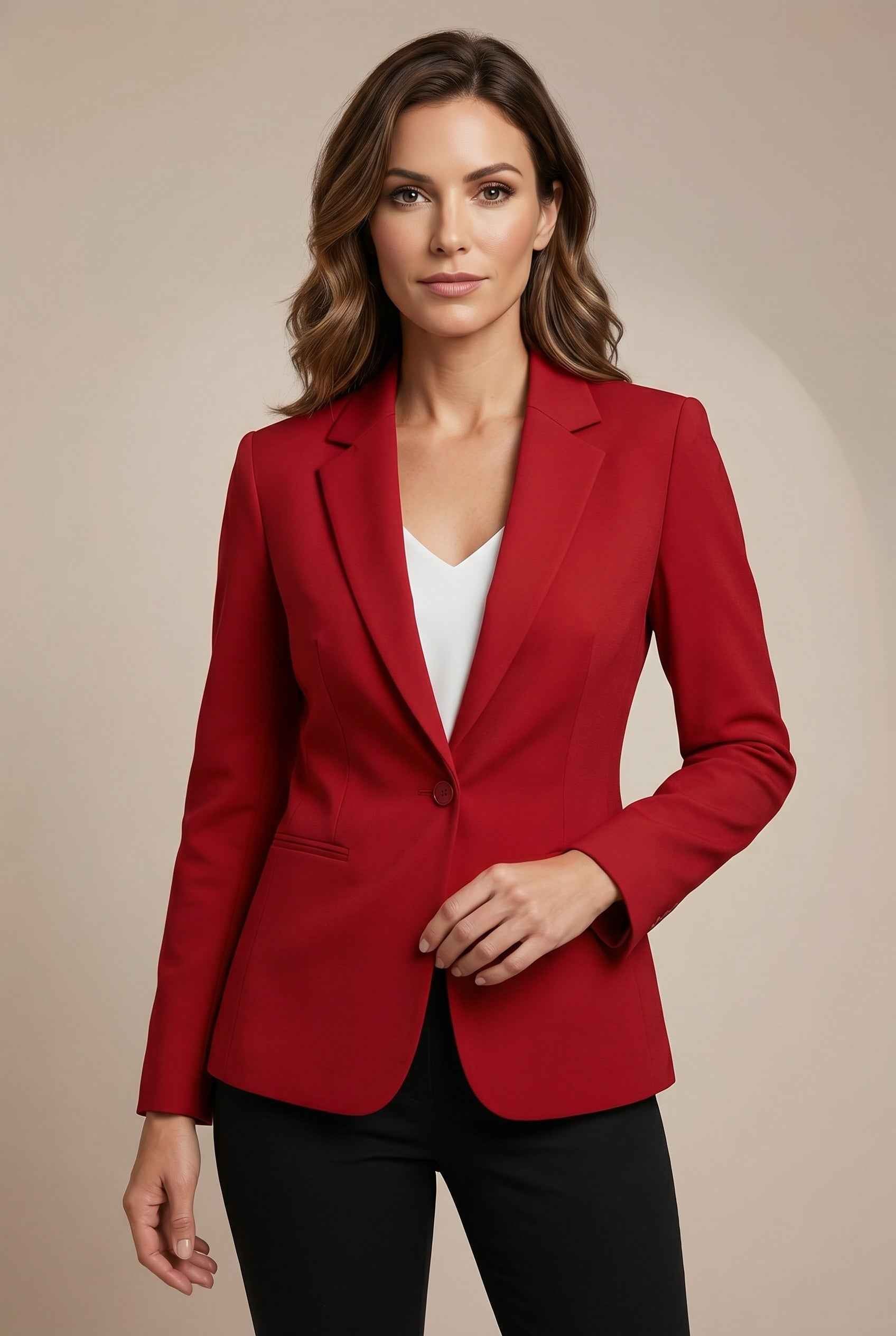 Elegant Tailored Slim Fit Blazer with Padded Shoulders & Pocket Detail - Jamota