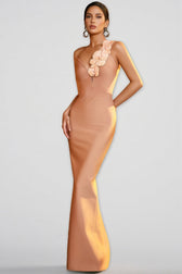 Yvelit One Shoulder Flower Bandage Maxi Dress - View 2