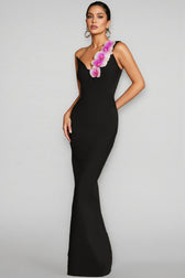 Xaeli One Shoulder Flower Bandage Maxi Dress - View 4