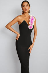Xaeli One Shoulder Flower Bandage Maxi Dress - View 3