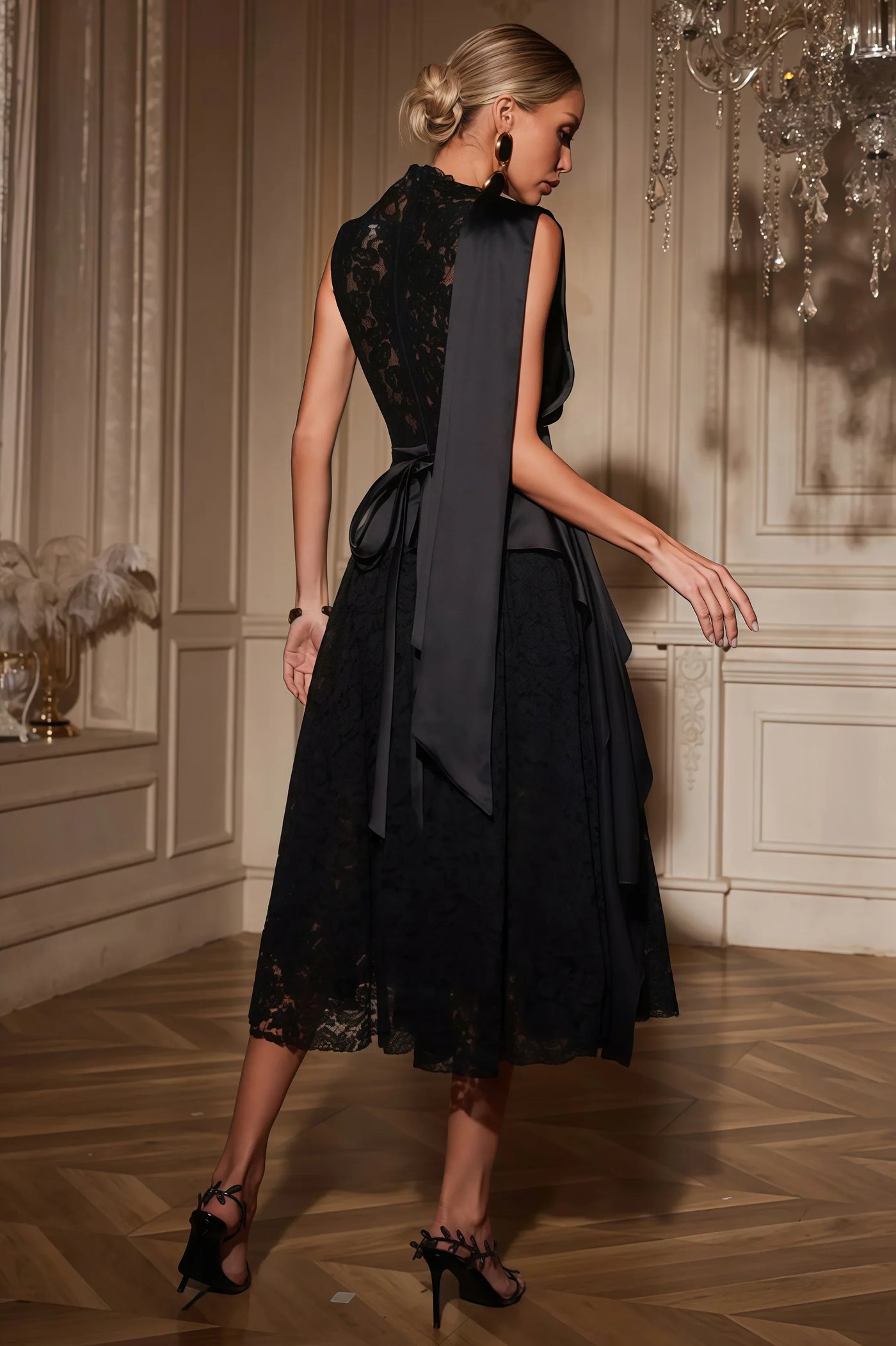 Mariam Lace Draped Midi Dress - View 6
