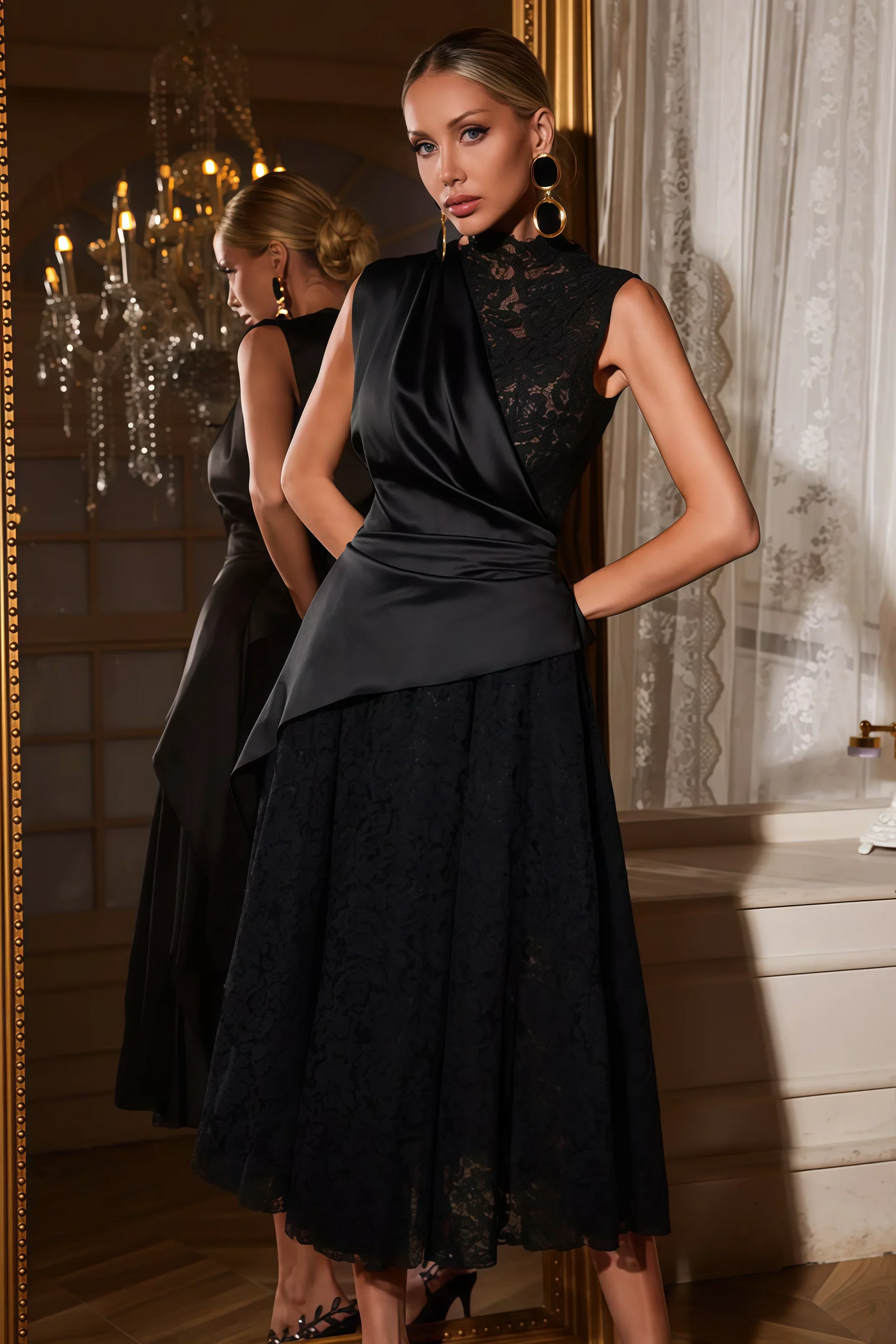 Mariam Lace Draped Midi Dress - View 5