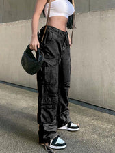 Ruched Big Pockets Cargo Jeans