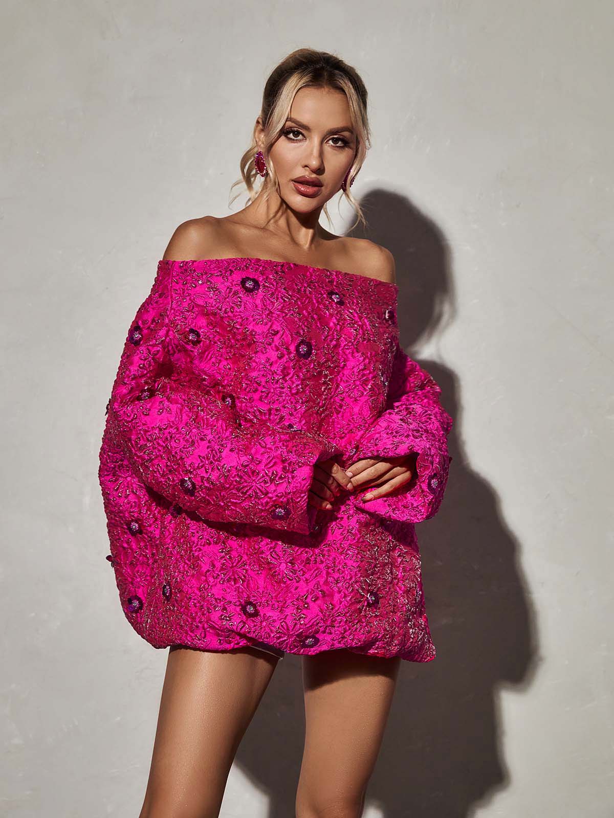 Ravina Long Sleeve Jacquard Mini Dress 4