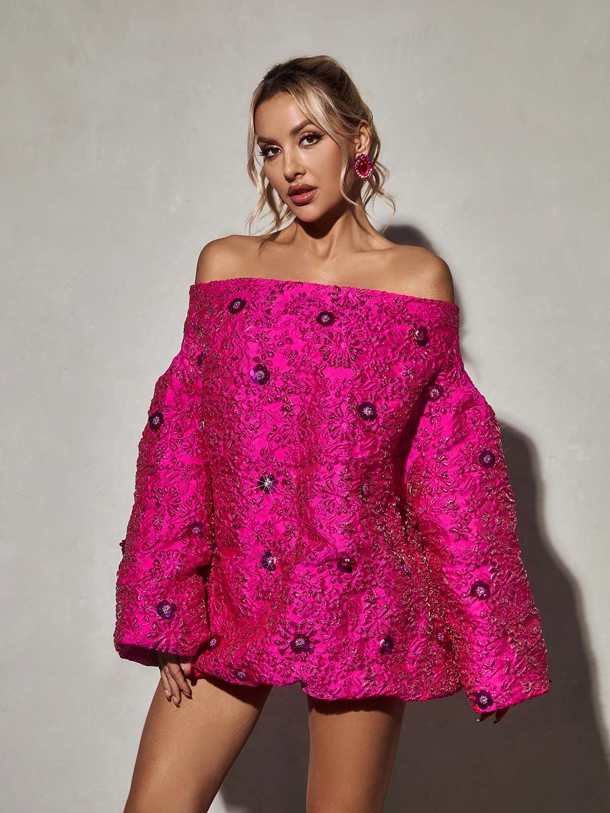Ravina Long Sleeve Jacquard Mini Dress 2