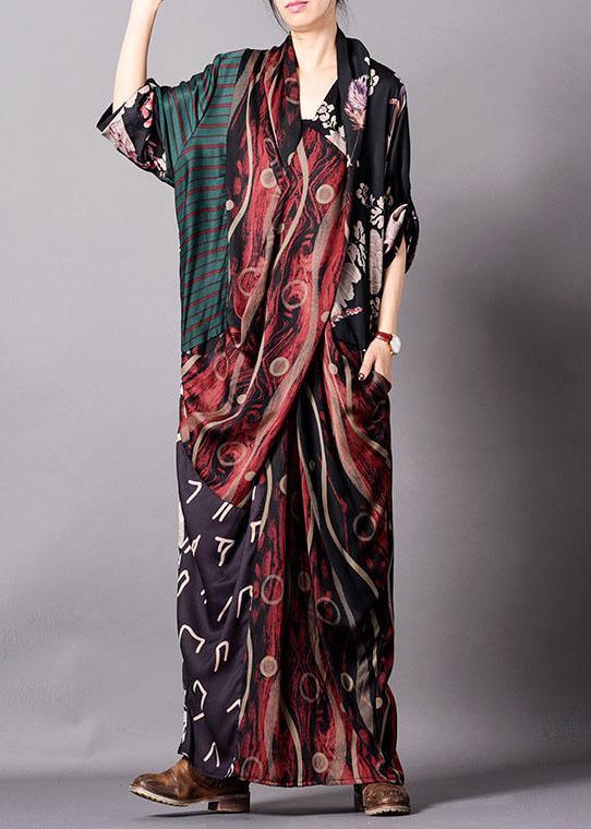 Mixed Print Asymmetrical Wrap Short Sleeve Oversized Maxi Dress