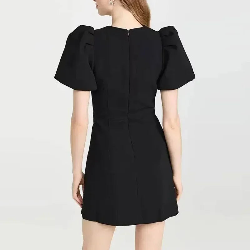 Puff Sleeve Rhinestone Heart Embellished Cut Out Mini Dress 5