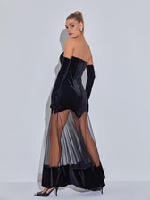 Rena Strapless Velvet Mesh Maxi Dress 2