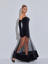Rena Strapless Velvet Mesh Maxi Dress 5