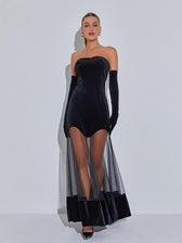 Rena Strapless Velvet Mesh Maxi Dress 4