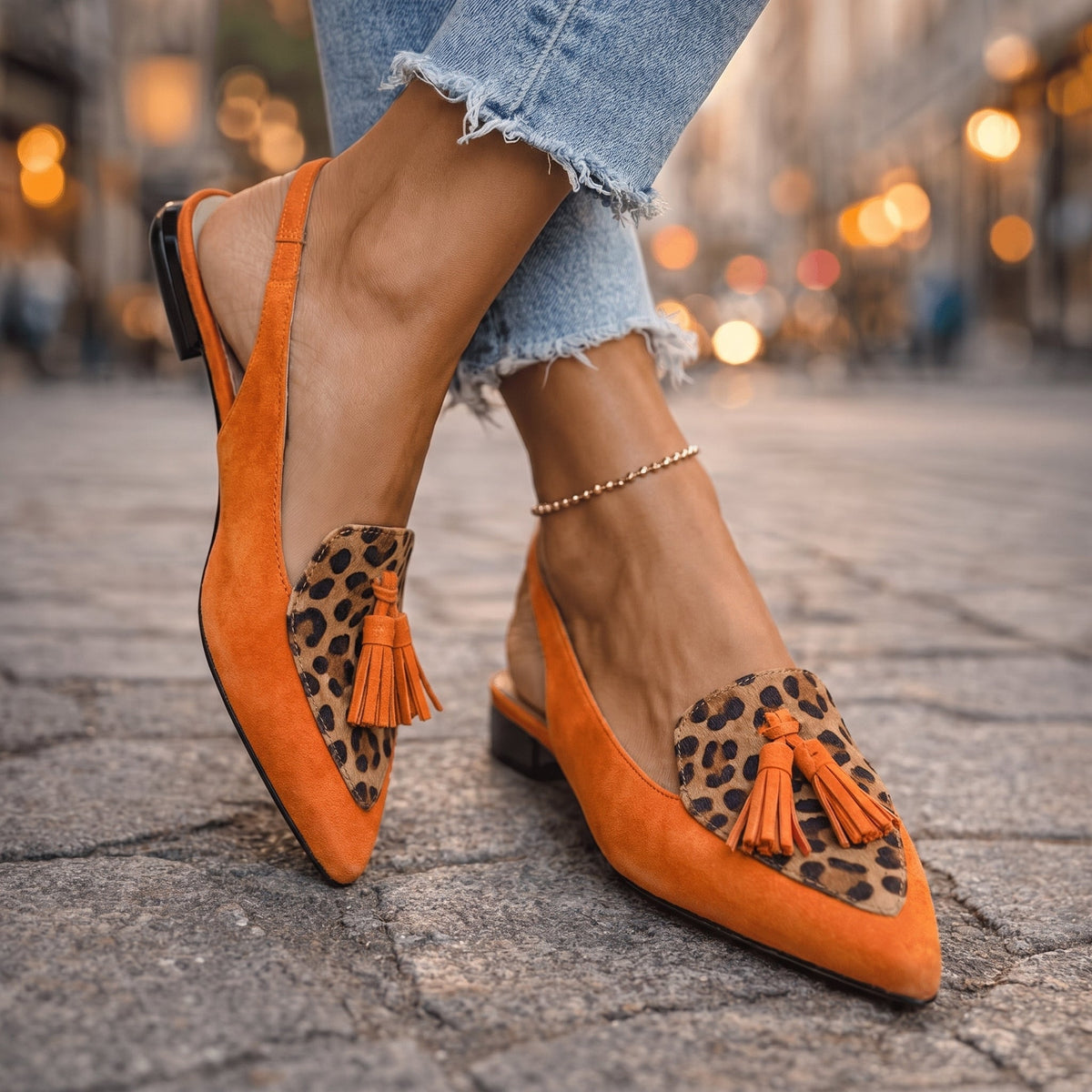 Pointed Toe Tassel Slingback Flats