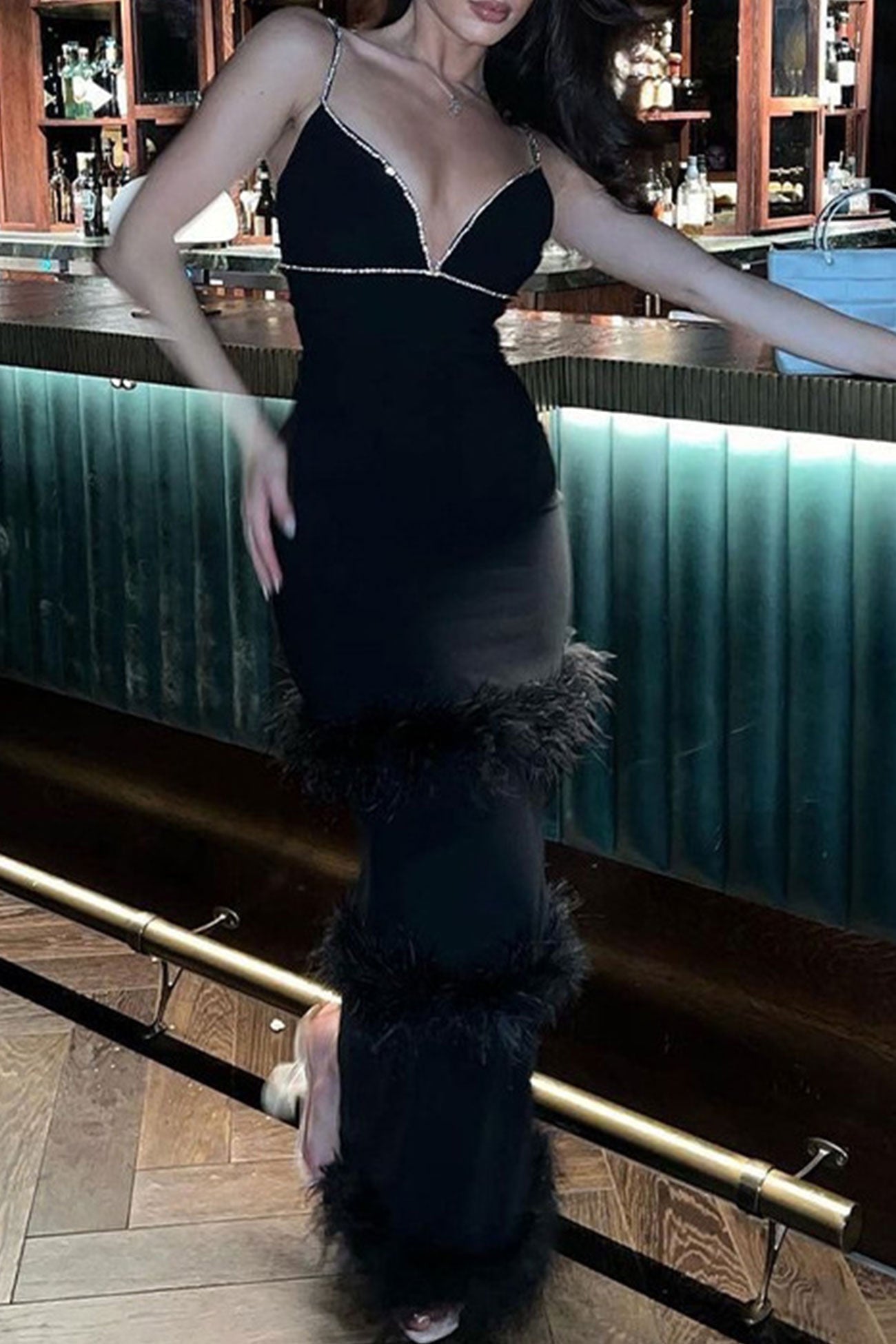 Fuzzy Tiered Cami Dress With Rhinestones