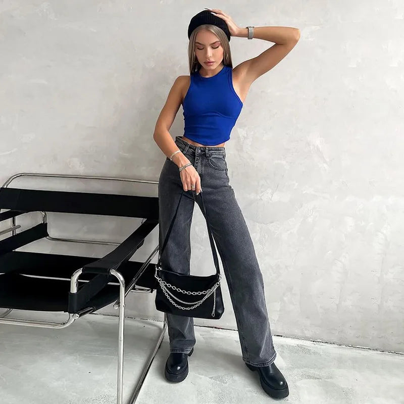 Crew Neck Sleeveless Ribbed Corset Seam Pointed Hem Crop Tank Top 6