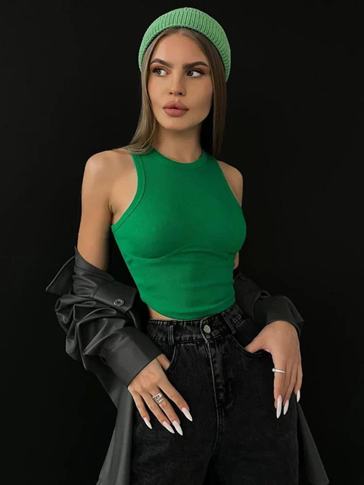 Crewneck Sleeveless Ribbed Ribbed Tank Top