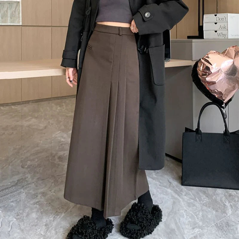 Vintage Pleated College Style High Waist ALine Skirt