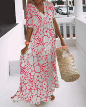 Floral Deep V-Neck Short Sleeve Tiered Maxi Dress 3