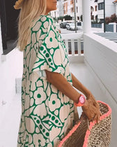 Floral Deep V-Neck Short Sleeve Tiered Maxi Dress 5