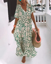 Floral Deep V-Neck Short Sleeve Tiered Maxi Dress 7