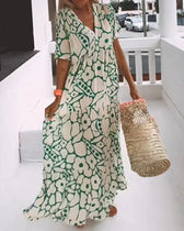 Floral Deep V-Neck Short Sleeve Tiered Maxi Dress 8