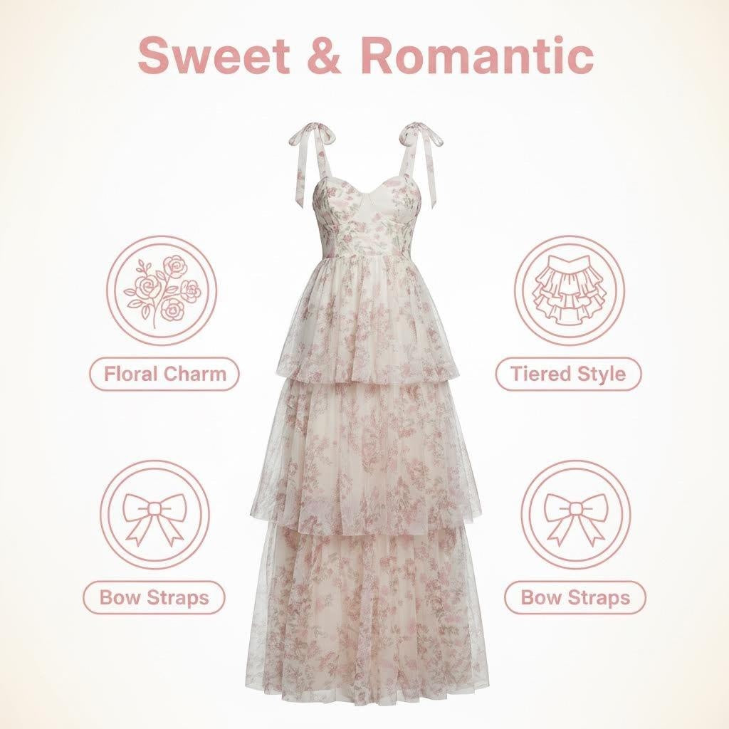 Floral Tulle Sweetheart Tiered Maxi Dress Wedding Guest 2