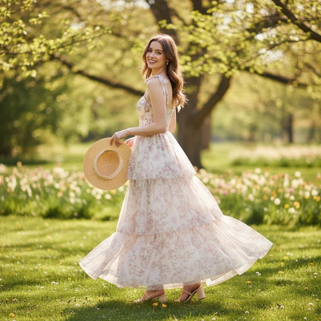 Floral Tulle Sweetheart Tiered Midi Dress 3