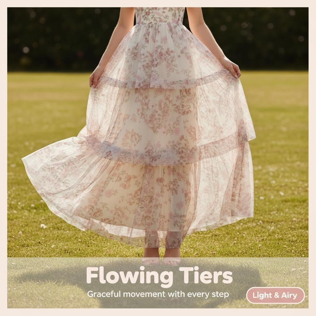 Floral Tulle Sweetheart Tiered Midi Dress 4