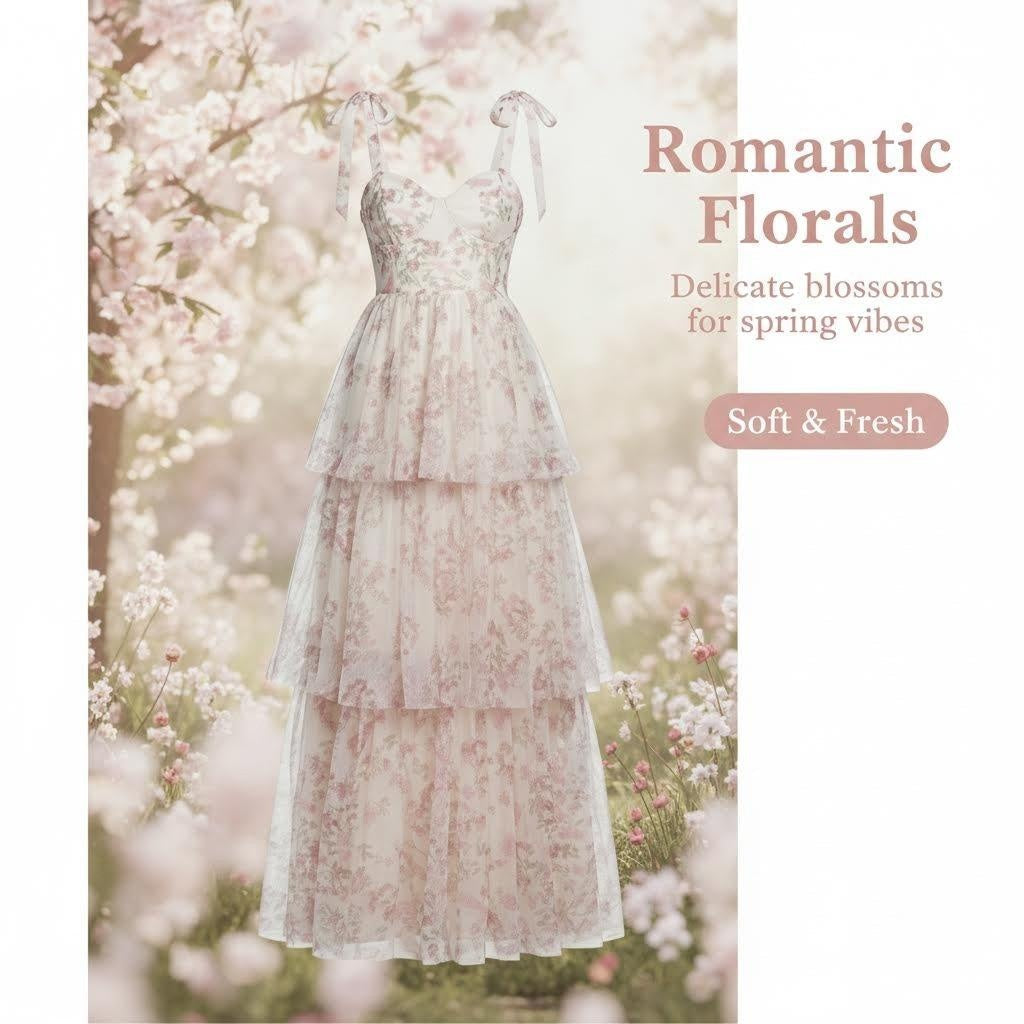 Floral Tulle Sweetheart Tiered Midi Dress 5