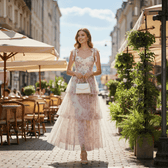 Floral Tulle Sweetheart Tiered Midi Dress