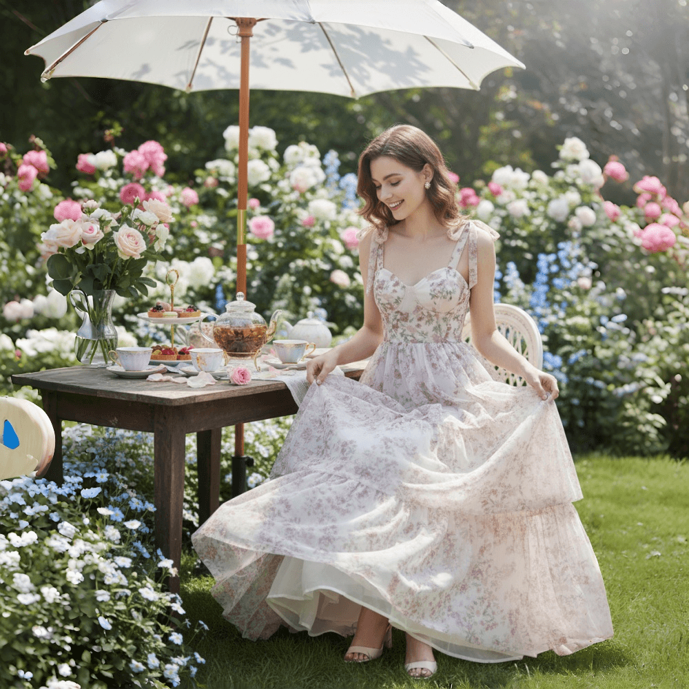 Floral Tulle Sweetheart Tiered Midi Dress 9