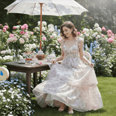 Floral Tulle Sweetheart Tiered Midi Dress 9