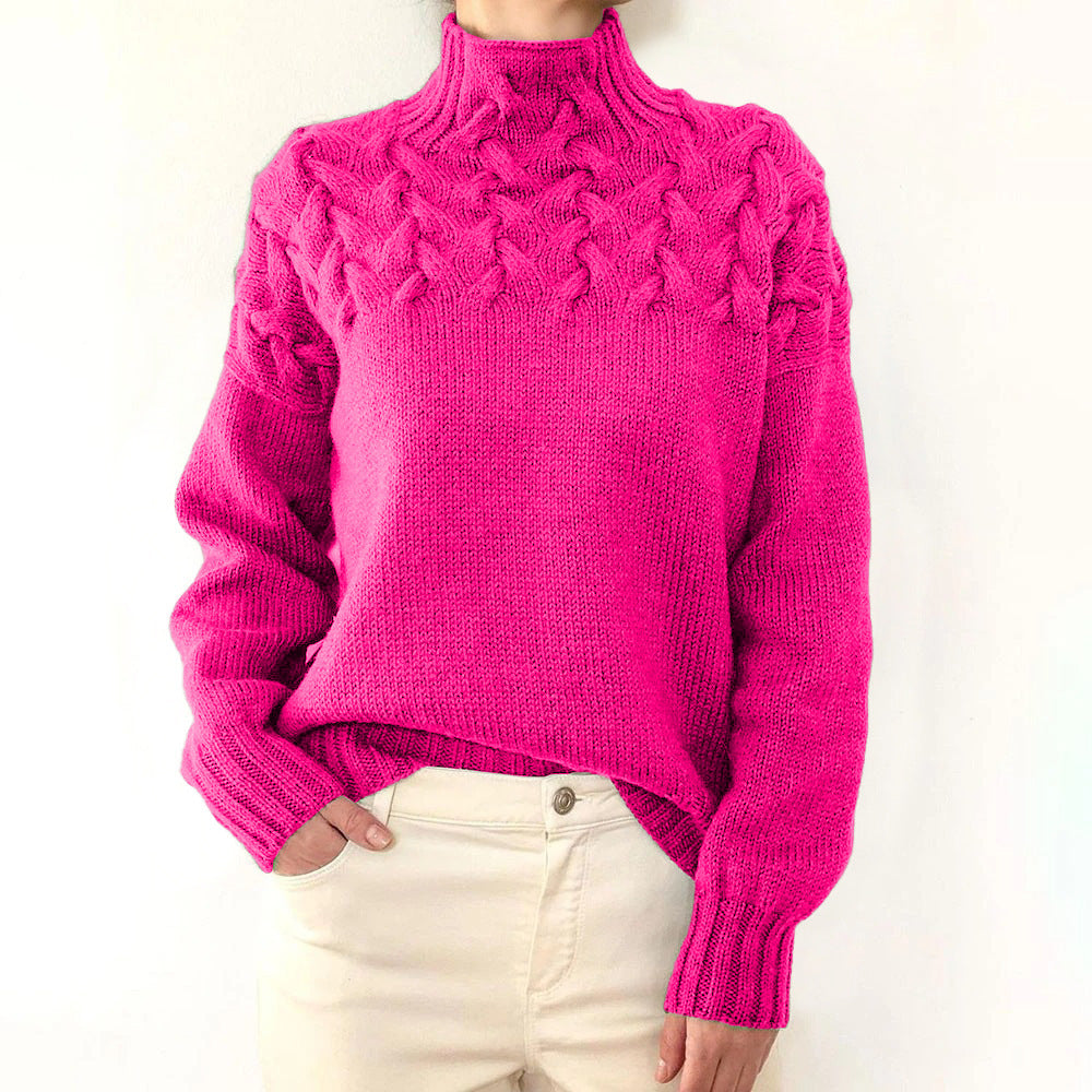 Turtleneck Cable Knit Long Sleeve Sweater