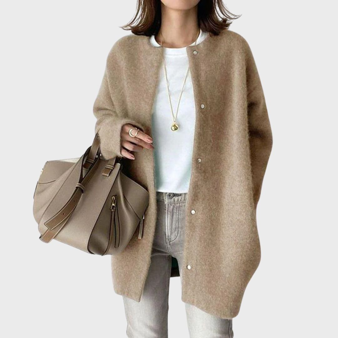 Round Neck Snap Button Oversized Longline Cardigan