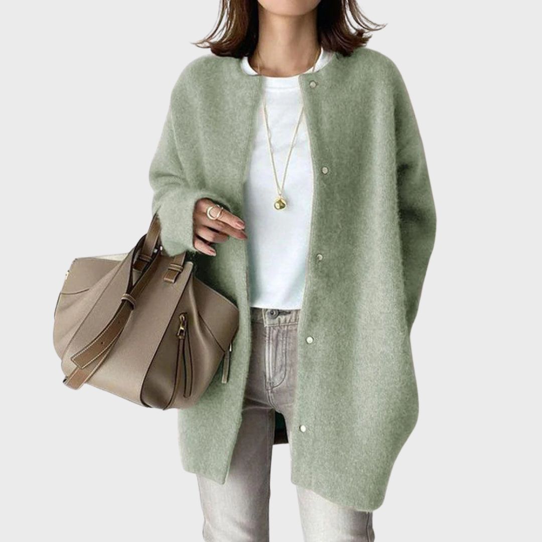 Round Neck Snap Button Oversized Longline Cardigan