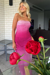 Pink Ombre Strapless Dress / S Maxi Dresses