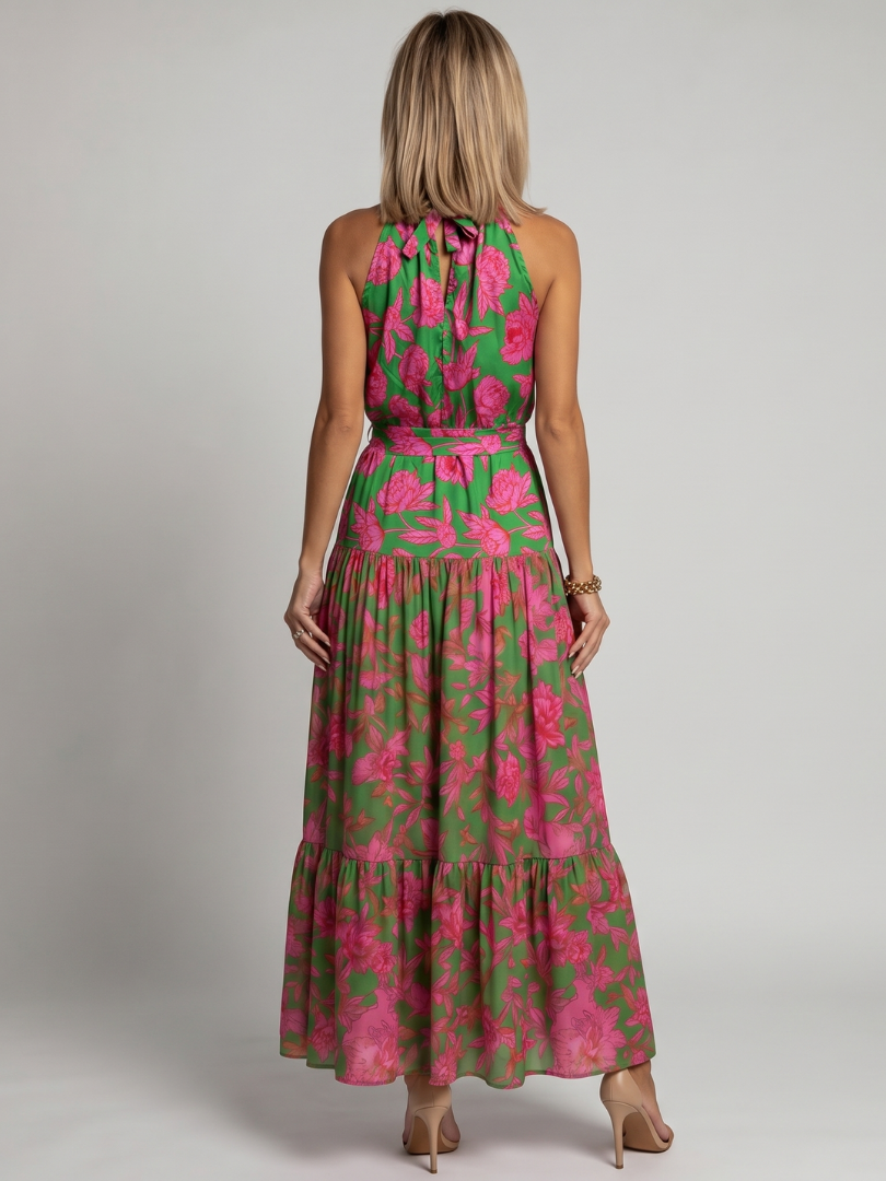 Floral Halter Neck Tiered Maxi Dress