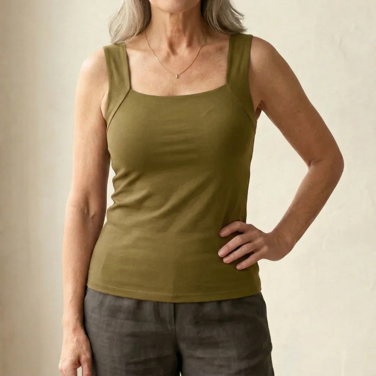 Square Neck Built In Bra Tank Top