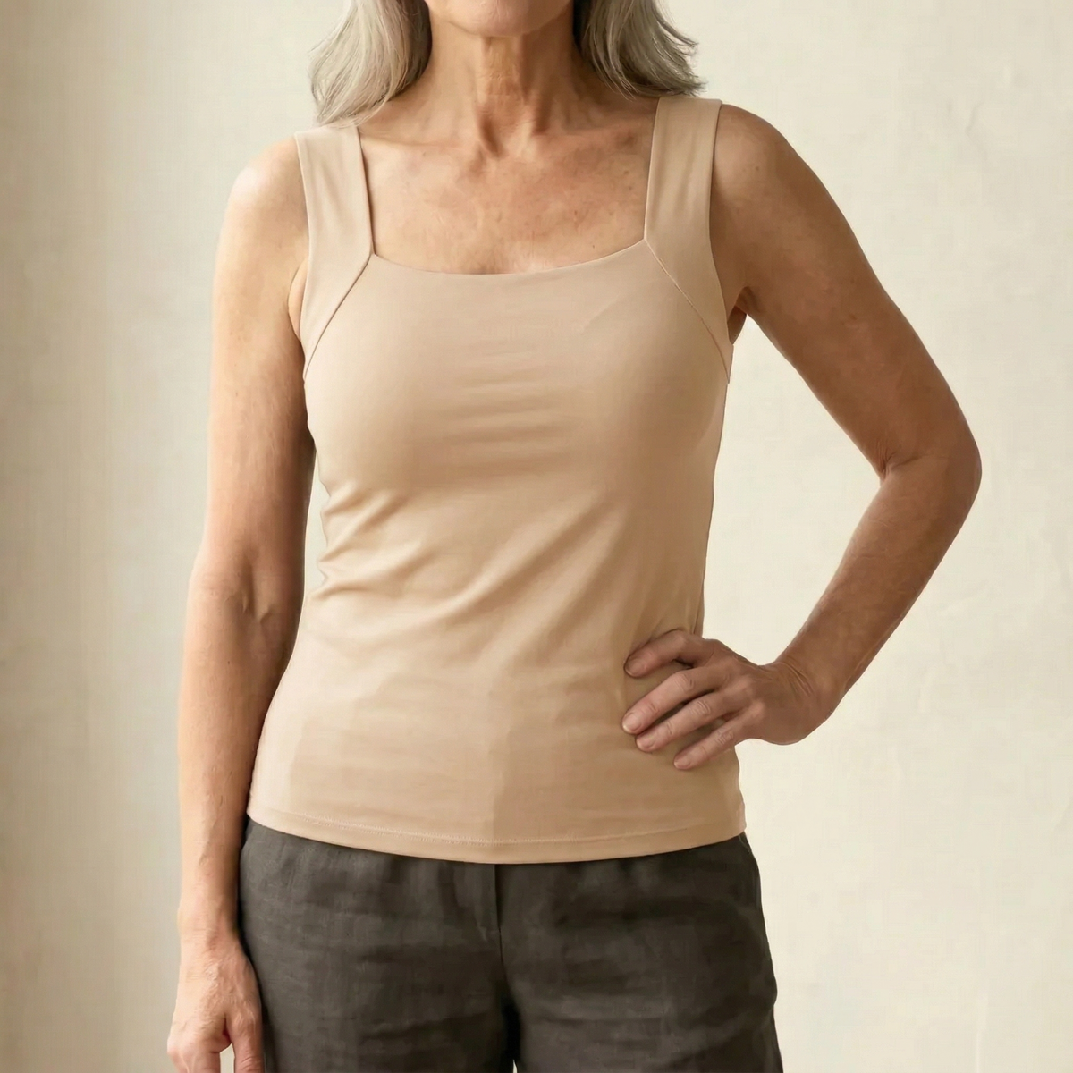 Square Neck Built In Bra Tank Top