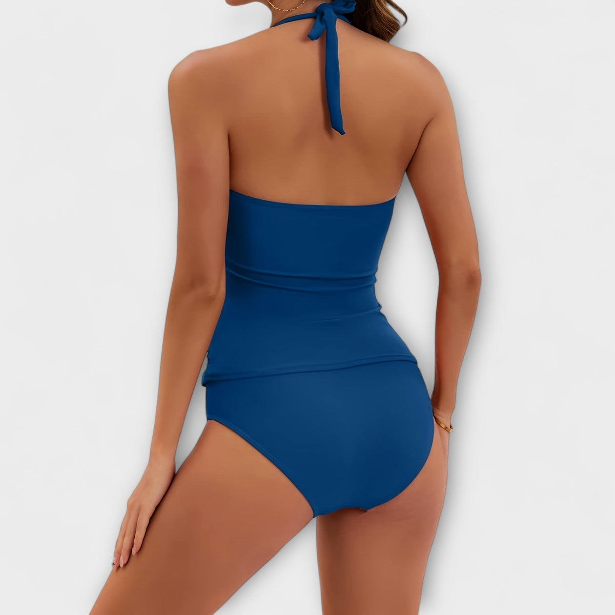 Halter Neck Ruched Tankini Two Piece Swimsuit