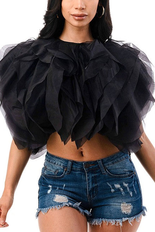 Ruffled Feathers Sleeveless Tulle Top