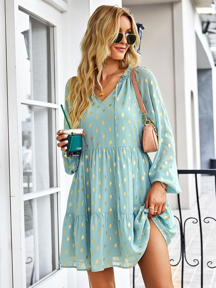 Chiffon for Vintage Gown Casual Bohemian Brief Party Women Design Dot - Sundress