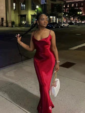 Elegant Satin Backless Spaghetti Strap Slip Dress 3