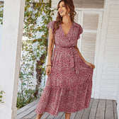 Pink Boho Resort Trendy Ladies Maxi Dress Wine Red / S