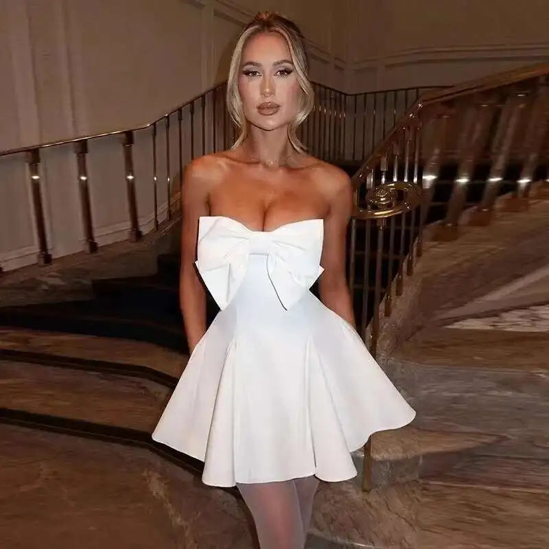 Pearl Bow Waist Wrap Backless Mini Dress 13
